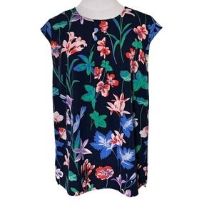Talbots Petites 16P Sleeveless‎ Blouse Navy Floral Print Layering Top